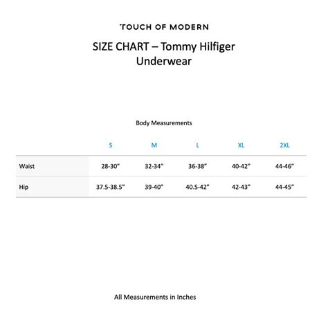 tommy hilfiger underwear size chart